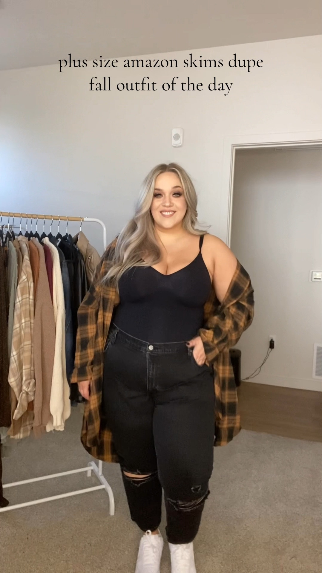 plus size fall outfit of the day 🤎🫶🏻

Bodysuits are the viral skims dupe from Amazon! I’m wearing the 2/3x and 4/5x here. 
Both fit great, I’d wear the 2/3x for more shaping and 4/5x for a more relaxed fit 

Plaid shirt is from Amazon in size 3x 

Jeans are from Abercrombie in size 20 short. 

_____________________


#LTKplussize #LTKmidsize #LTKSale