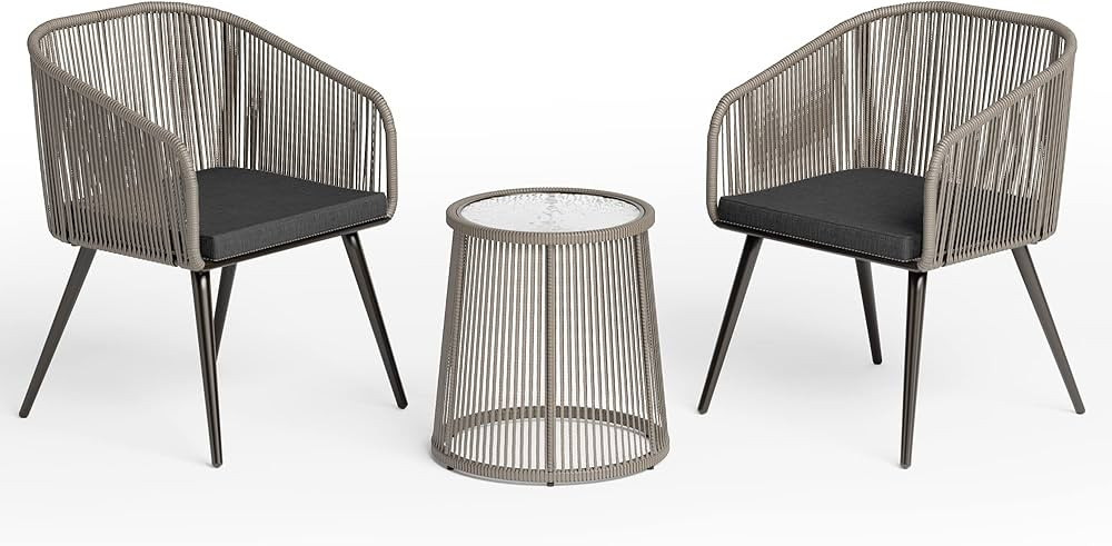 EAST OAK Patio Furniture Set, 3-Piece Outside Bistro Set Handwoven Rattan Wicker Chairs with Wate... | Amazon (US)