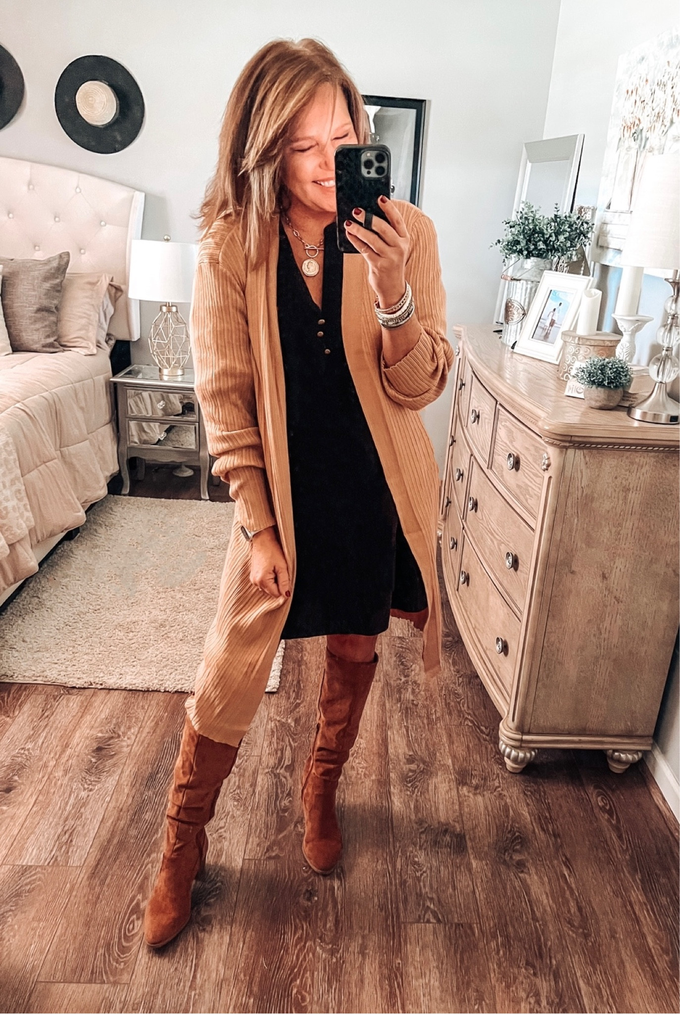 Long duster cardigan by Time and Tru comes in more colors fits tts. Black tiered dress comes in more colors, semi fitted, by Time and Tru. Tall cognac boots

Dress, cardigan, work wear outfit, Walmart fashion, Walmart finds, Walmart dresses, business casual, boots, fashion over 40, winter outfit 

#LTKFind #LTKunder50 #LTKsalealert