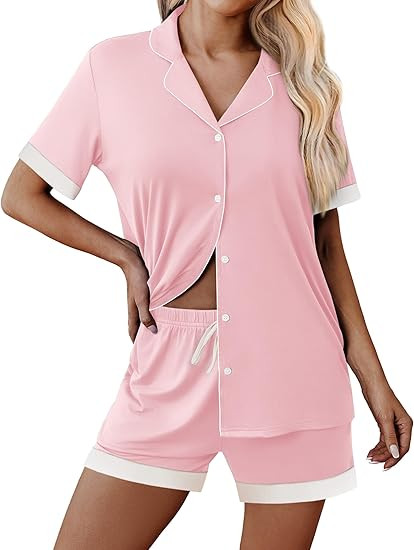 Ekouaer Womens Button Down Pajamas Set Short Sleeve Sleepwear 2025 Summer Soft 2 Piece Lounge Set... | Amazon (US)