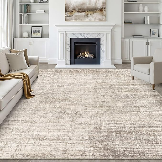 9x12 Area Rug Living Room: Washable Large Neutral Brown Rugs Abstract Soft Modern Stain Resistant... | Amazon (US)