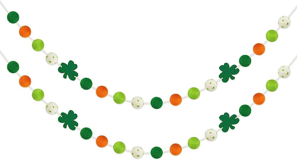2 Pcs St Patrick's Day Felt Ball Garlands with Shamrock - St. Patrick's Day Decorations - Green D... | Amazon (US)