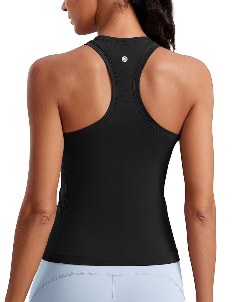 CRZ YOGA Seamless Womens Breathable Workout Tank Tops Racerback High Neck Sleeveless Running Athl... | Amazon (US)