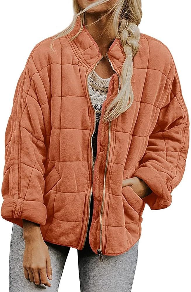 Quilted Jackets for Women Long Sleeve Zip Up Jacket Coat Loose Fit Puffer Jackets Winter Warm Out... | Amazon (US)