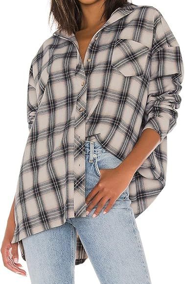 JLCNCUE Women's Classic Long Sleeve Shirt Street Fashion Flannel Plaid Shirt Oversized Tops Blous... | Amazon (CA)