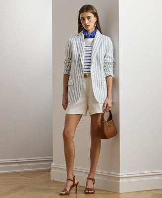 Lauren Ralph Lauren Women's Pleated Linen-Blend Twill Shorts - Macy's | Macy's