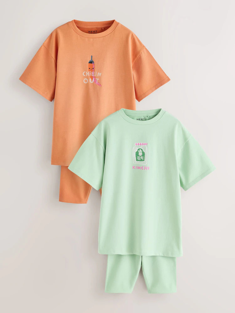 Green/Orange Graphic Oversized T-Shirt and Cycling Shorts Set 2 Pack (3-16yrs) | Next US