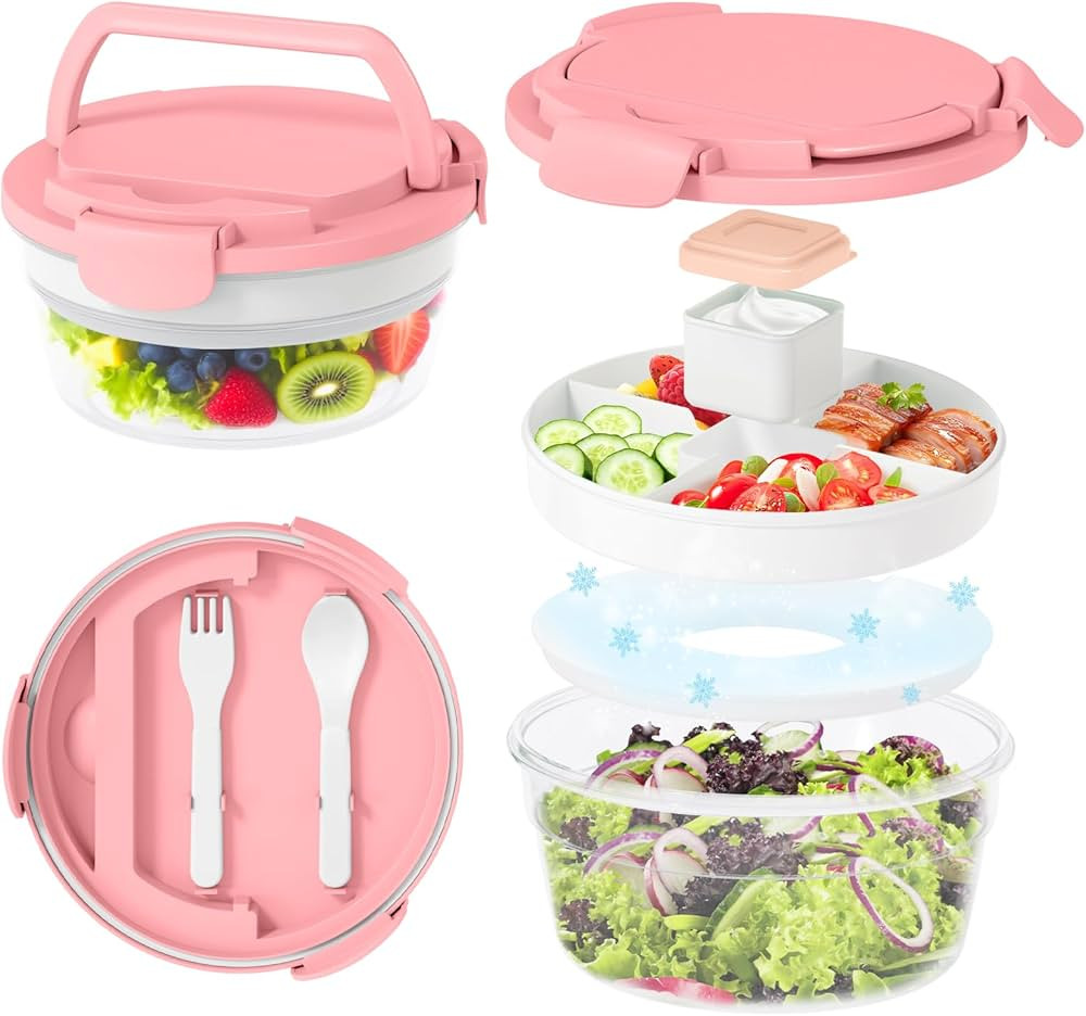 JSLOVE Salad Container for Lunch 58oz, Bento Box Adult with 4 Compartments, Leakproof Large BPA-F... | Amazon (US)