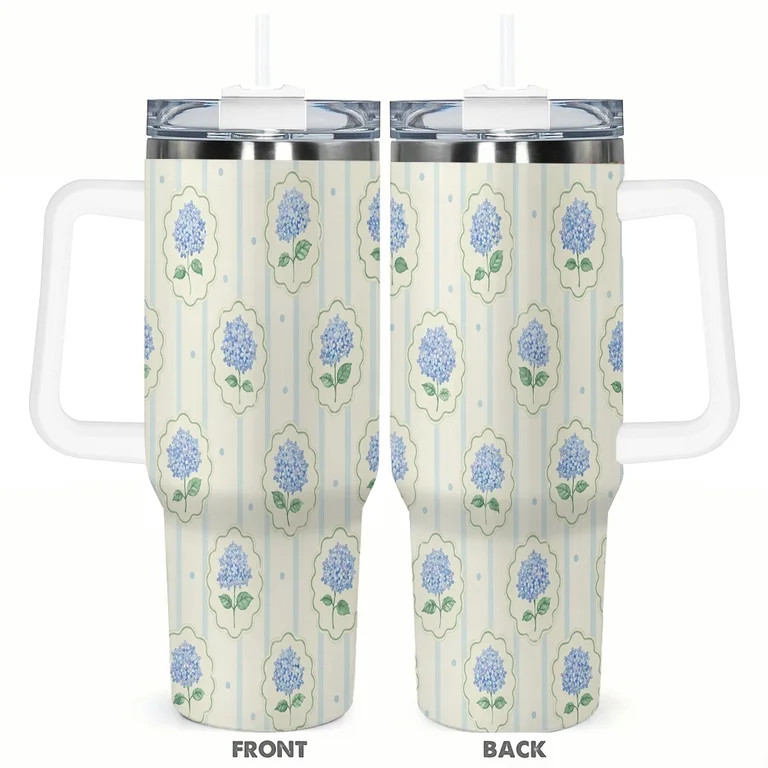 40oz Blue Hydrangea Tumbler Insulated Car Cup Vintage Floral Travel Coffee Cup Gift for Women | Walmart (US)