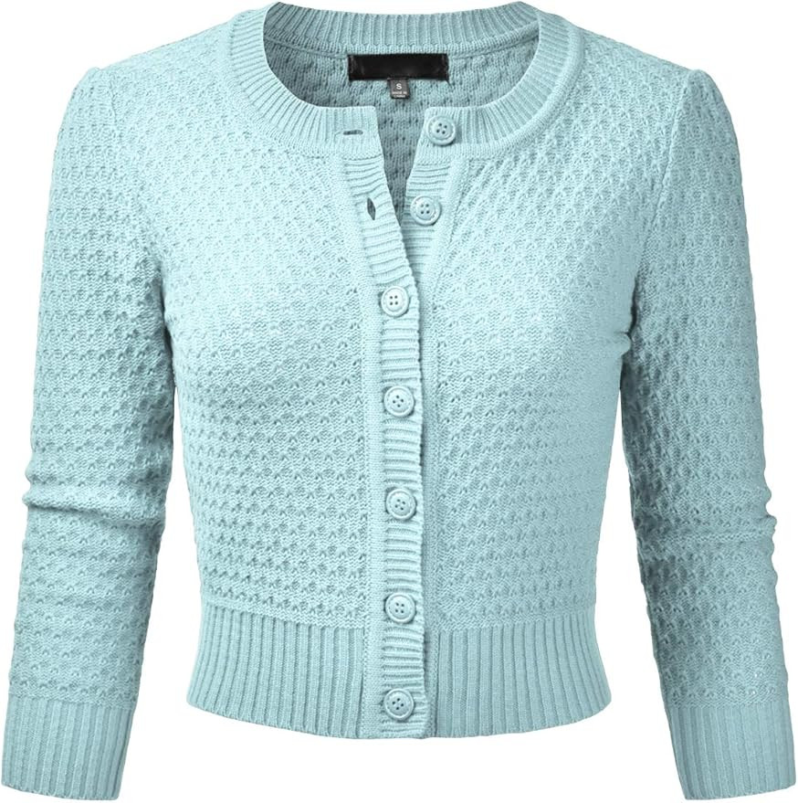 EIMIN Women's Crewneck Button Down 3/4 Sleeve Cropped Cardigan Sweater (S-3XL) | Amazon (US)