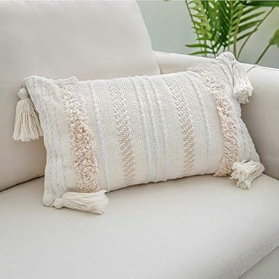 ToGeeKa Boho Woven Tufted Lumbar Decorative Throw Pillow Covers, Soft Warm Cotton Woven Pillows C... | Amazon (US)