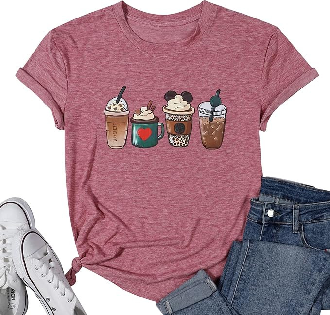Coffee Shirt Women Cute Coffee Lover T Shirts Funny Magic Kingdom Tshirt Family Vacation Tee Top | Amazon (US)