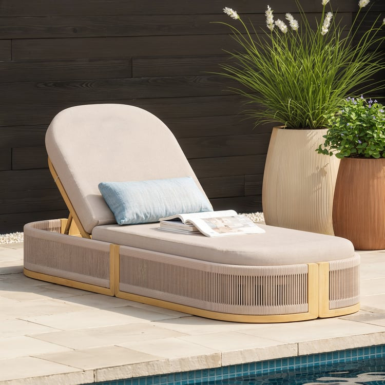 Costra Outdoor Aluminum & Rope Weave Reclining Chaise Lounge in Ivory | Homary | Homary