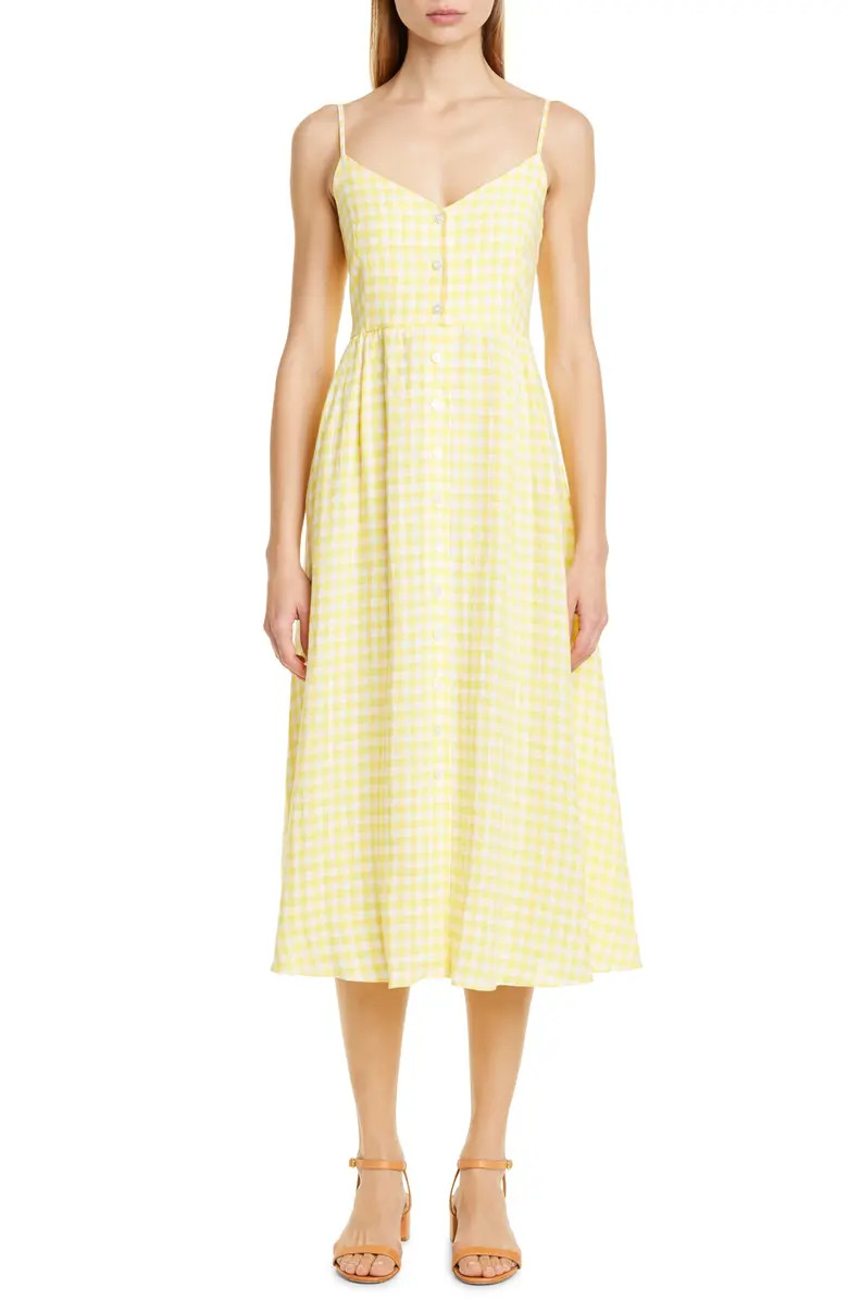Mansur Gavriel Gingham Linen Midi Dress | Nordstrom | Nordstrom