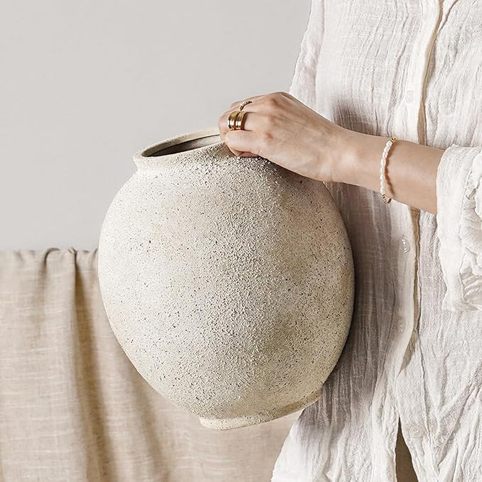 Large White Ceramic Vase - 9.8 Inch Rustic Farmhouse Flower Vase for Home Decor, Minimalist Tall ... | Amazon (US)