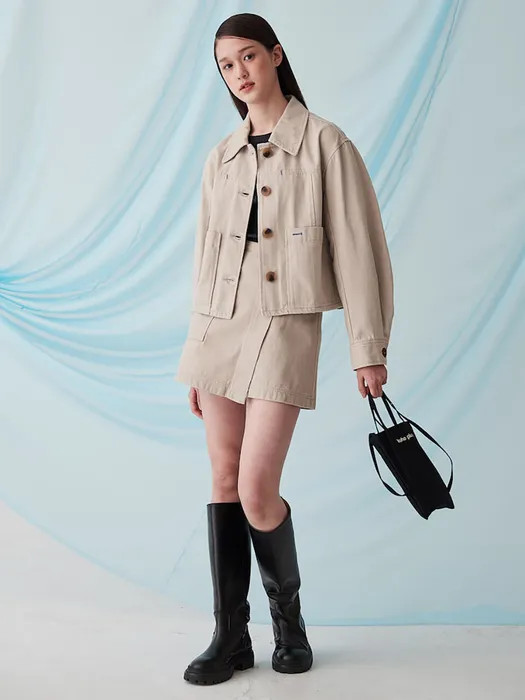 Out Pocket Denim Jacket _ Beige | W Concept (US)