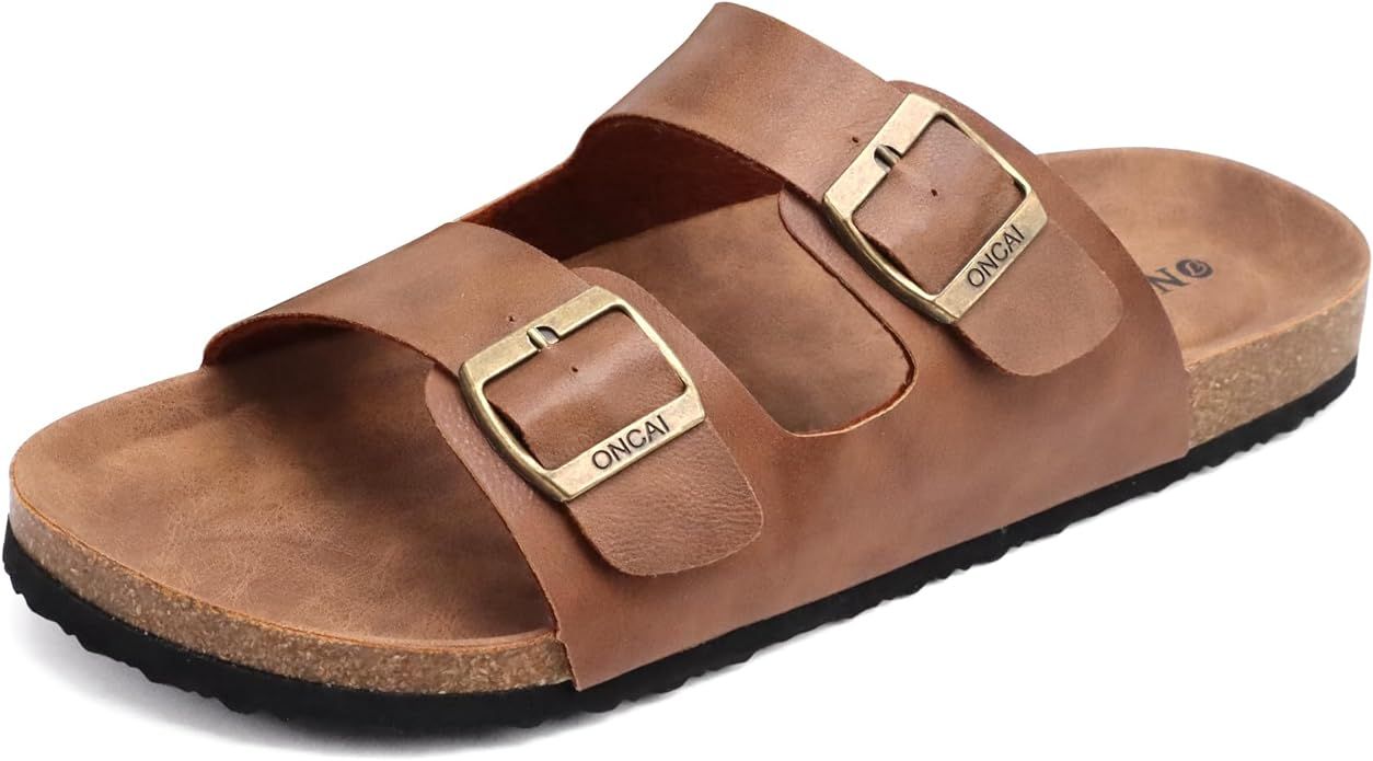 ONCAI Mens Sandals,Beach Slides Cork Footbed Slippers with Adjustable Buckle Straps Size 7-13 | Amazon (US)