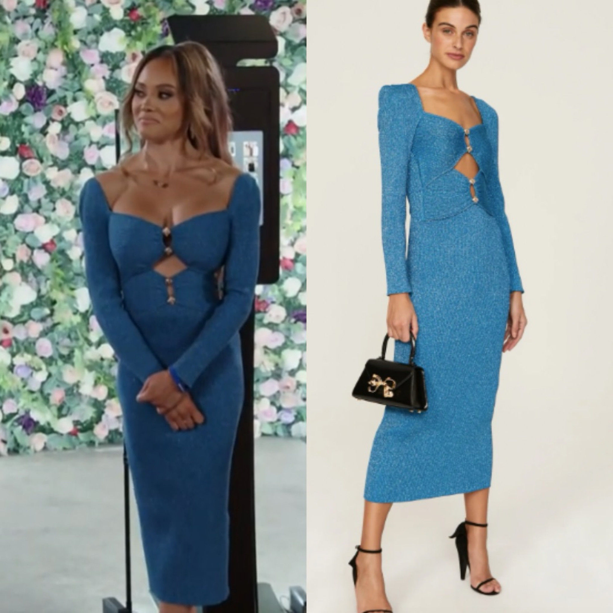 Ashley Darby’s Blue Metallic Cutout Dress 