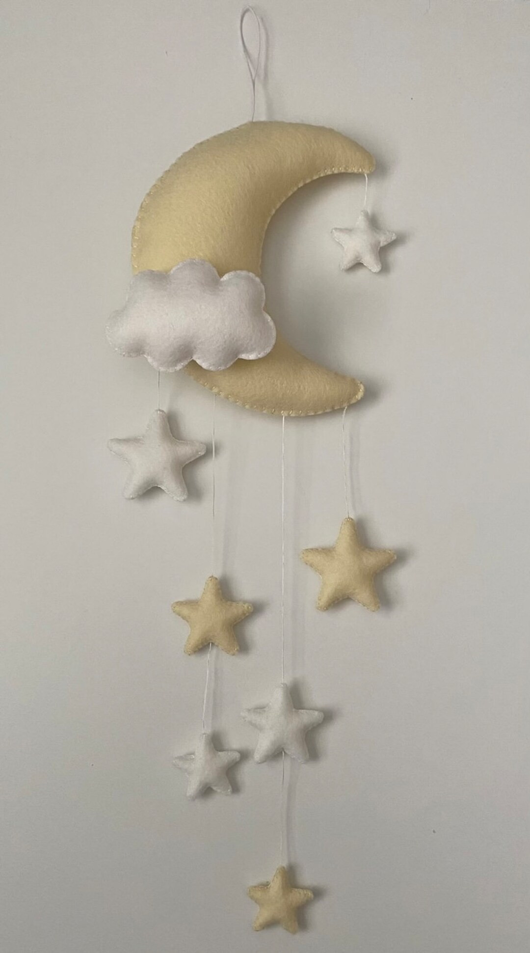 Custard Moon, White Cloud, White Stars and Custard Stars Wool Felt Wall Hanging, Wall Decoration,... | Etsy (UK)