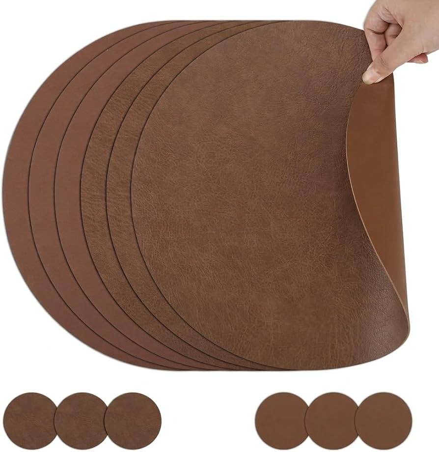 comfoyar Faux Leather Round Placemats with Coasters Set of 6, 13x13 Inch Non-Slip Heat Resistant ... | Amazon (US)