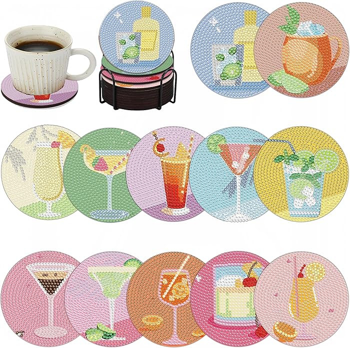 Bulerrylulu 12 Pcs Diamond Painting Coasters Kits with Holder,Diamond Art Coasters Set for Drinks... | Amazon (US)