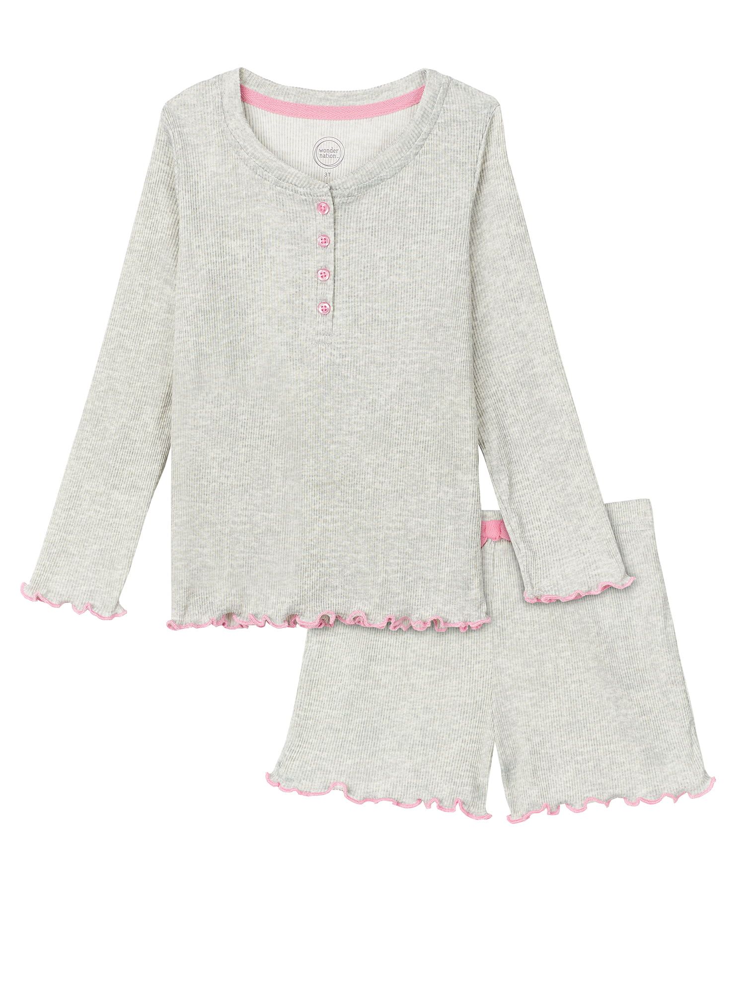 Wonder Nation Baby and Toddler Girl Ribbed Pajama Set, 2-Piece, Sizes 12M-5T | Walmart (US)