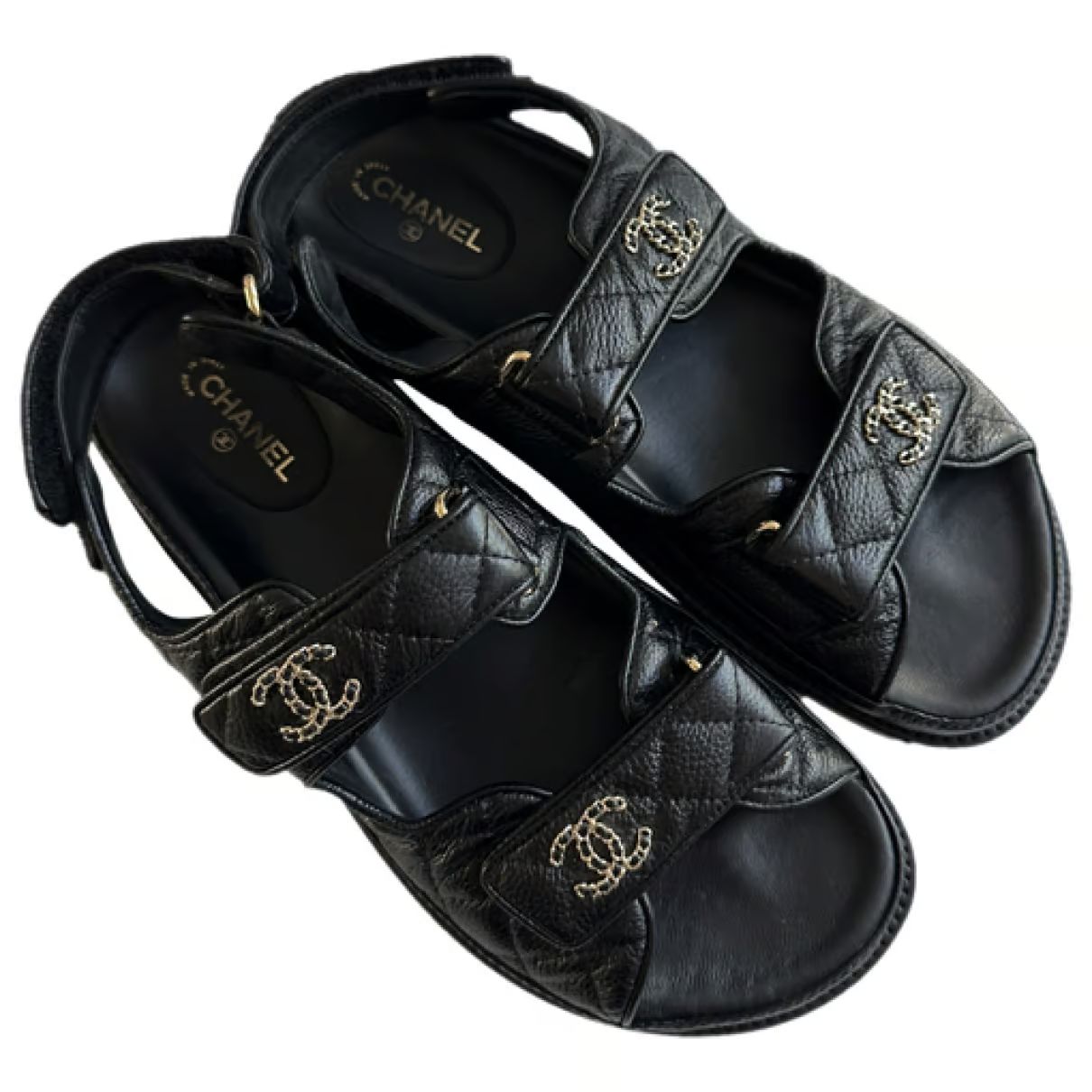 Dad sandals leather sandal Chanel Black size 39.5 EU in Leather - 36503550 | Vestiaire Collective (Global)