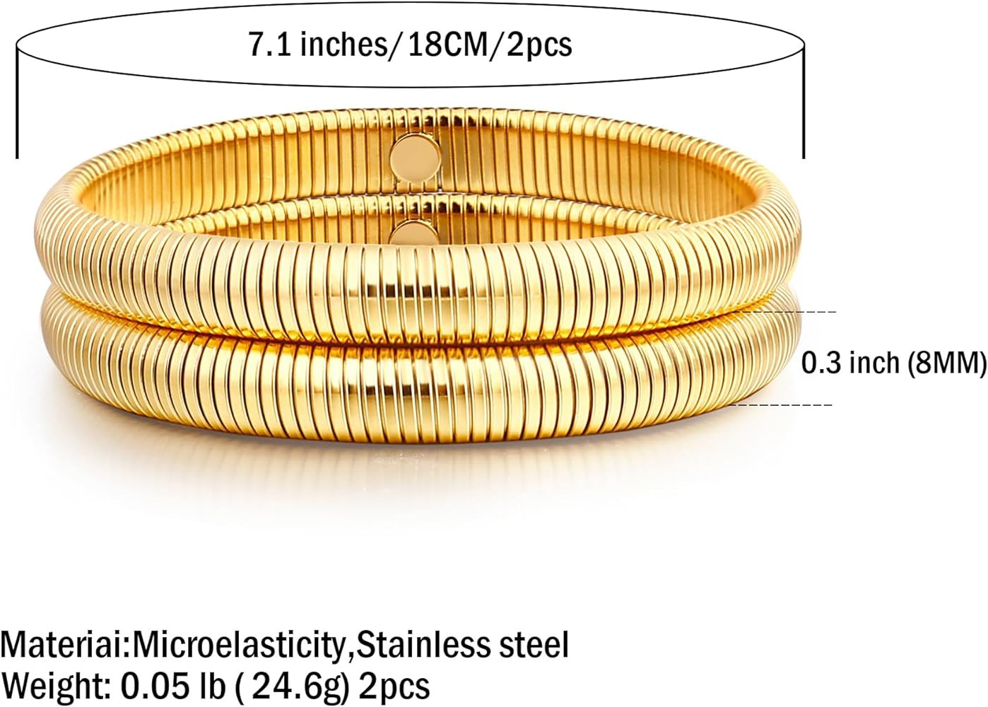 Gold Bangle multi-layer Bracelets for Women Stretchy Stainless steel Link Chain Flexible Wide Wri... | Amazon (US)