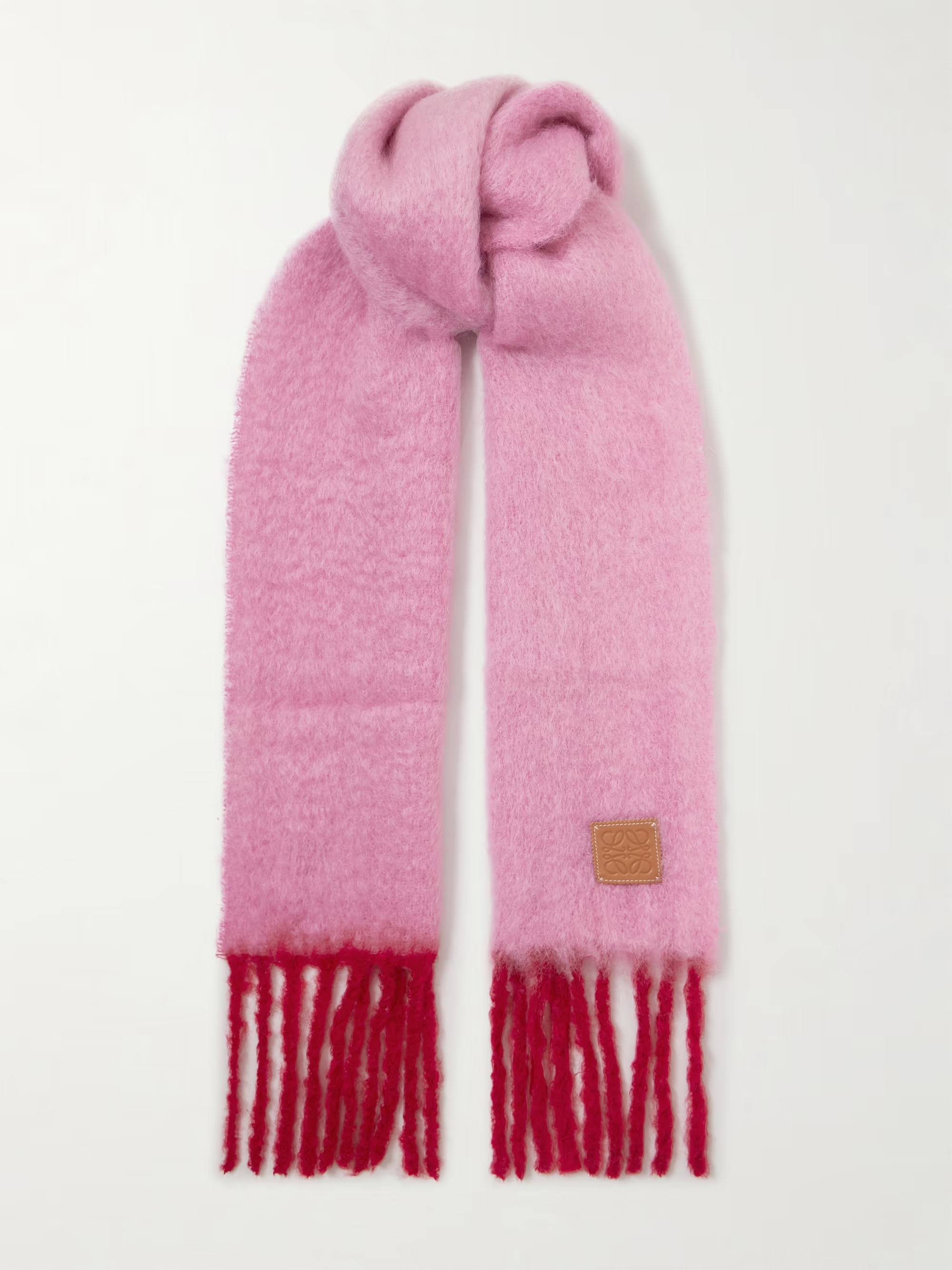 Fringed leather-trimmed mohair-blend scarf | NET-A-PORTER (US)