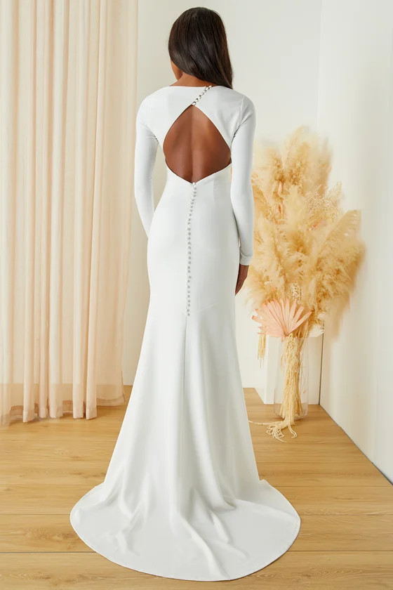 Eloquent Endearment White Long Sleeve Backless Maxi Dress | Lulus