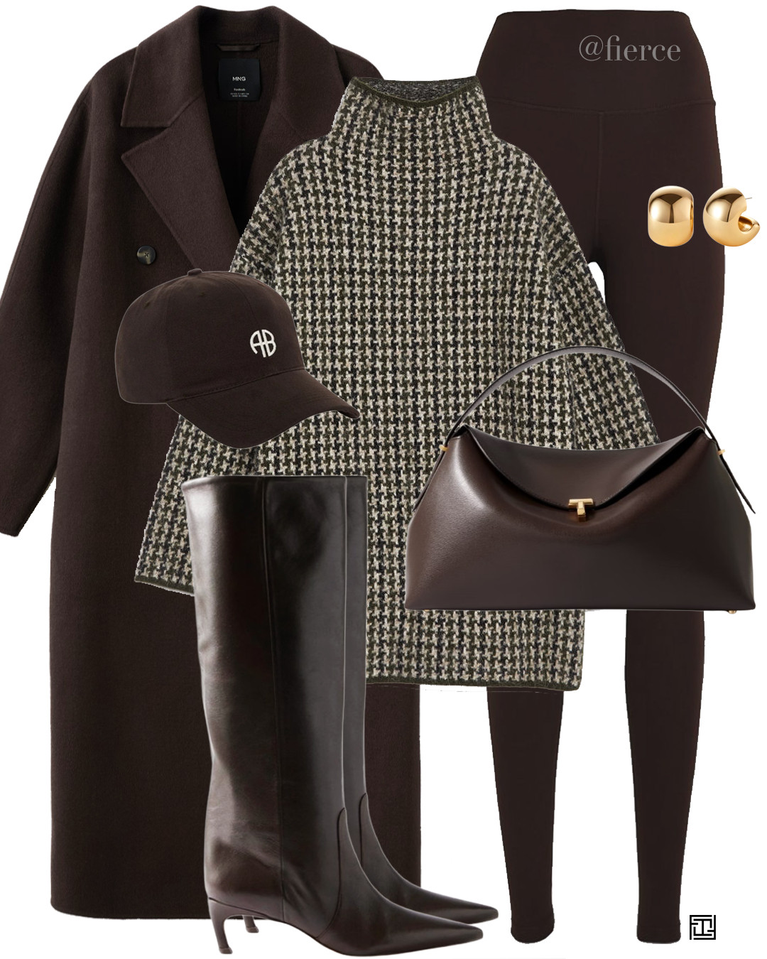 chocolate brown coat chocolate brown leggings toteme t lock bag baseball cap knee high boots chic outfit city break 

 #LTKuk #LTKwinter #LTKeurope