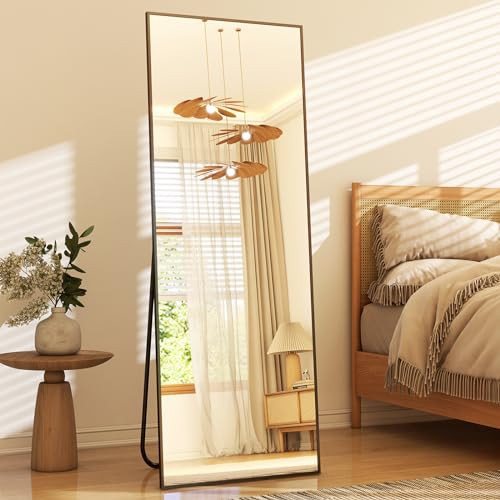 GLSLAND 58"x18" Full Length Mirror Full Body Mirror Freestanding Hanging or Leaning Rectangle Floor Mirror Aluminum Alloy for Bedroom Bathroom Living Room,Black | Amazon (US)