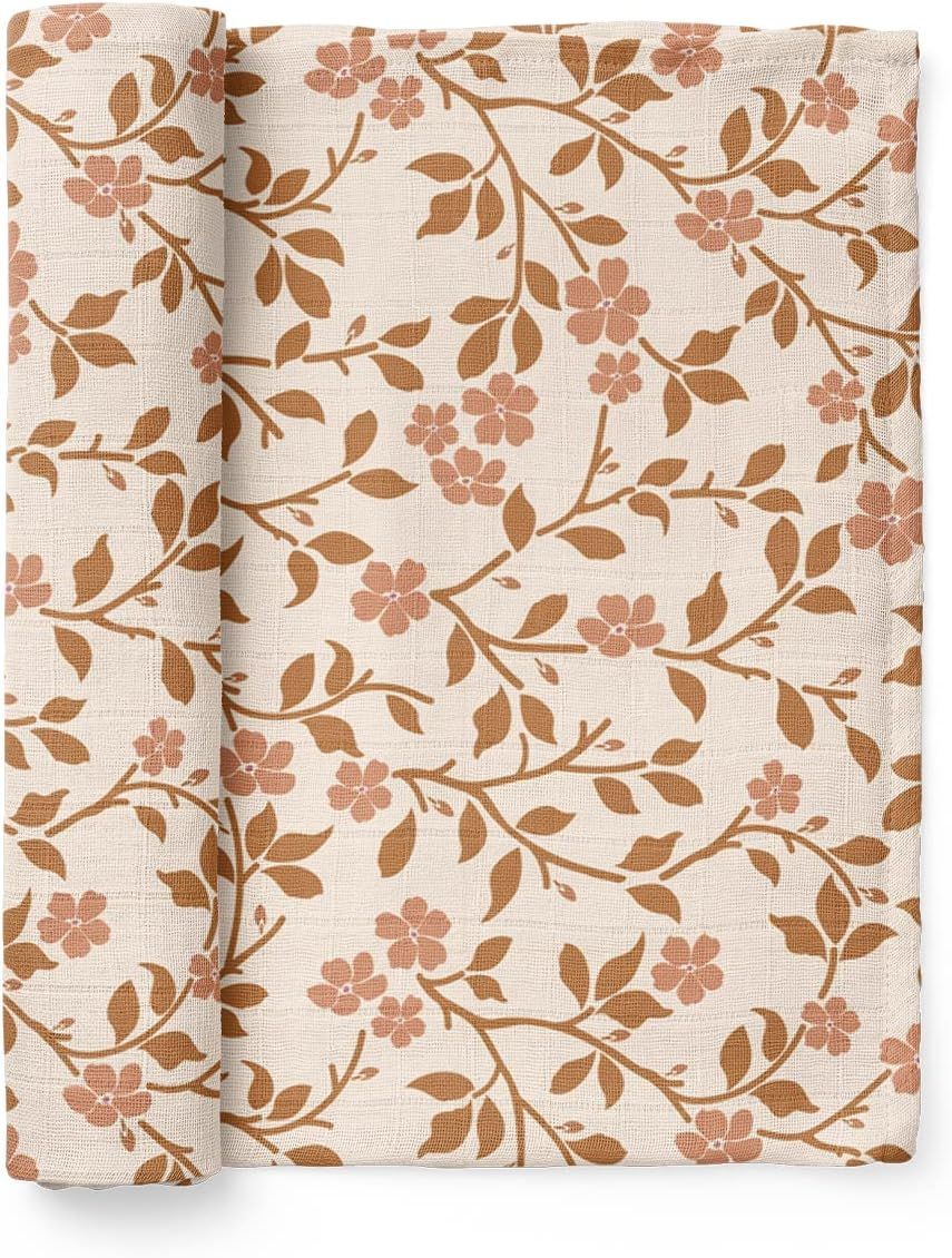 Muslin Swaddle Blanket – Magnolia Tree (Brown) Floral Baby Blanket Wrap Cute Infant Newborn Ess... | Amazon (US)