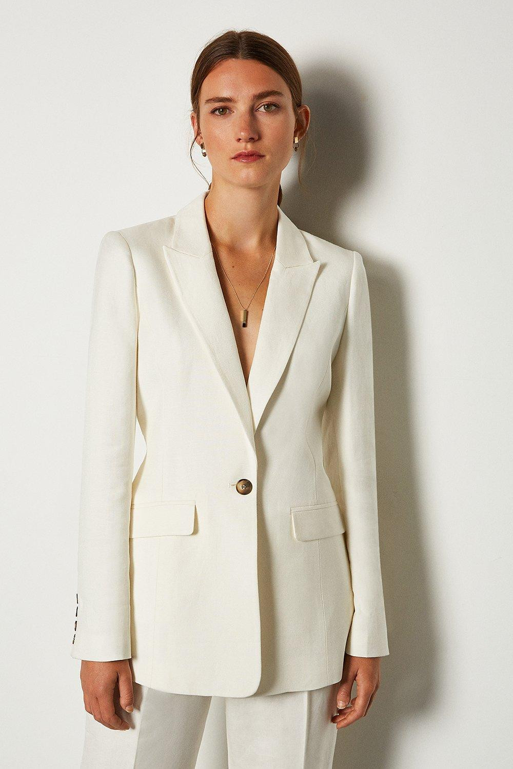 Linen Blend Single Breast Jacket | Karen Millen UK & IE