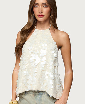 Women's Ellorie Backless Sequin Halter Top | Macy's