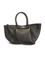 Made In Italy Leather East West Folded Satchel With Turn Lock Belt | TJ Maxx