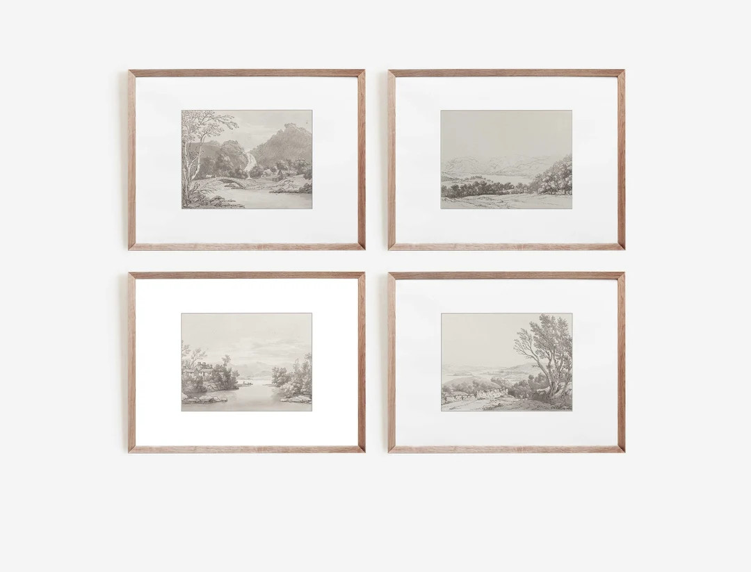 Neutral Aesthetic Decor Wall Art British Country Landscape Sketch Gallery Set of 4 Joseph Faringt... | Etsy (US)