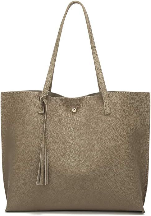 Women's Soft Faux Leather Tote Shoulder Bag from Dreubea, Big Capacity Tassel Handbag | Amazon (US)