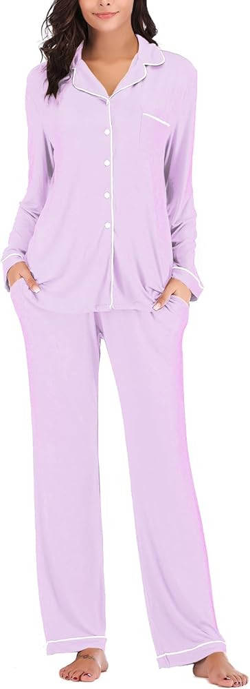 Aamikast Women's Pajama Sets Long Sleeve Button Down Sleepwear Nightwear Soft Pjs Lounge Sets | Amazon (US)