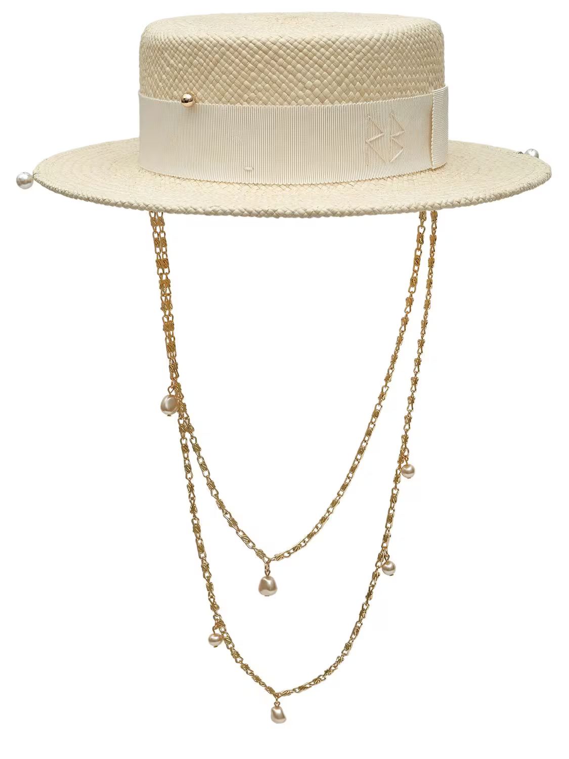 Double Chain Strap Straw Boater Hat | Luisaviaroma
