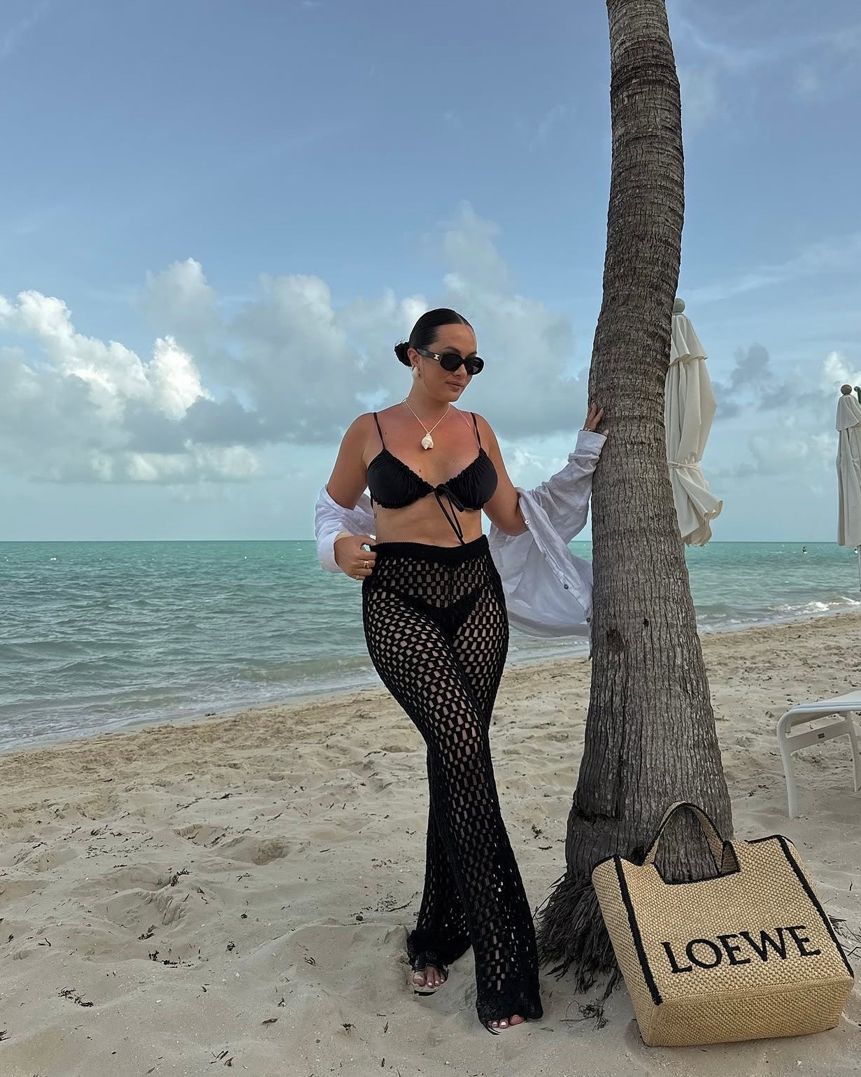Black crochet beach day outfit for summer vacation styled with a white coverup, shell jewelry, and my go-to beach bag

#LTKootd #LTKSeasonal #LTKSwim