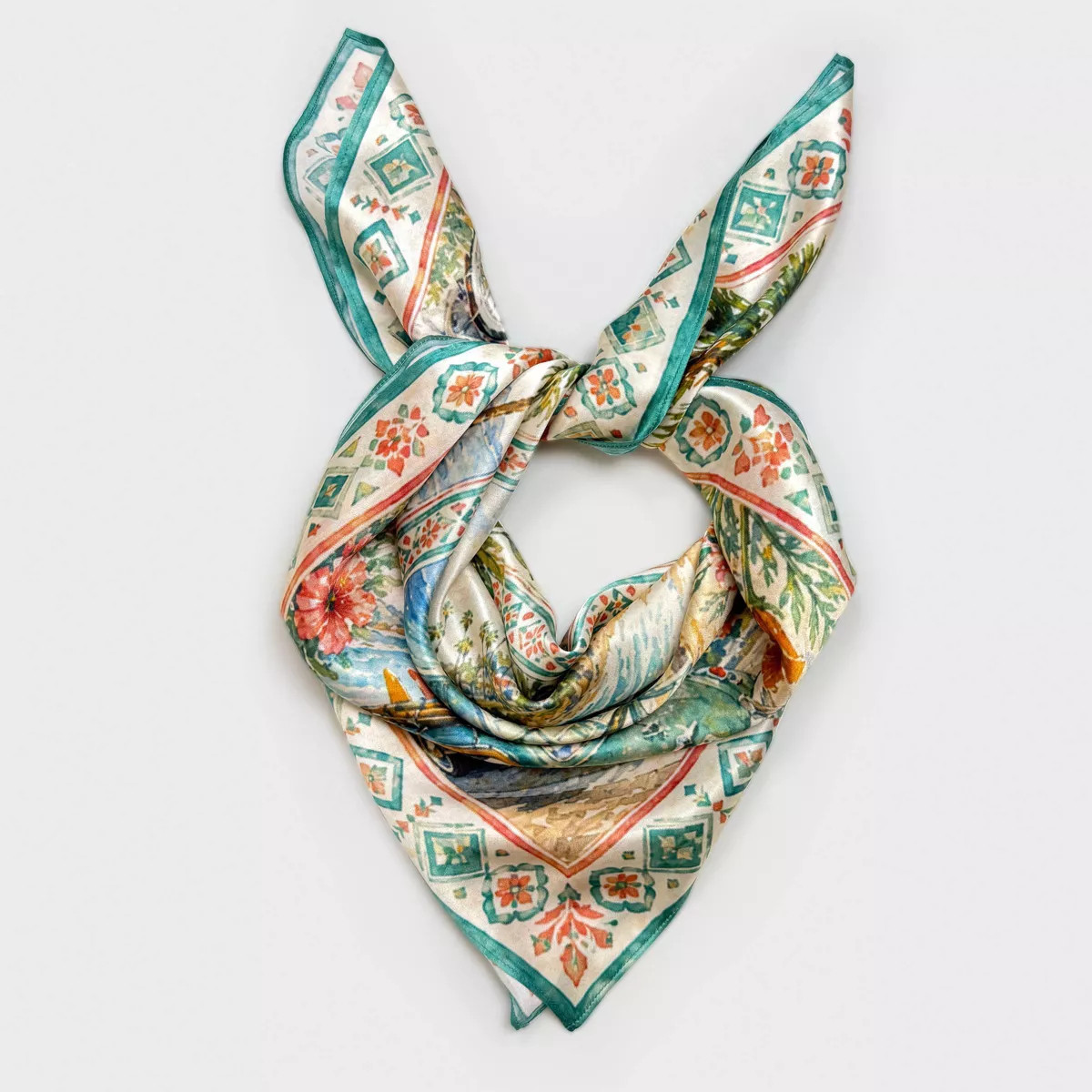 Women's 100% Pure Silk Scarf with American City Prints "California" - A New Day™ Mint Green | Target