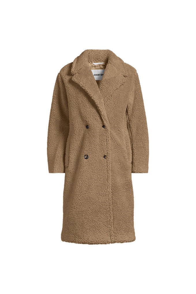 Women's Double Breasted Sherpa Fleece Coat - Lands' End - Tan - S | Lands' End (US)