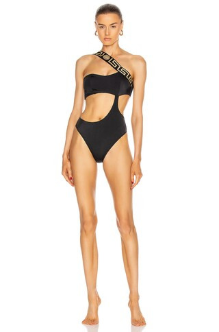 VERSACE Cutout One Piece Swimsuit in Nero | FWRD | FWRD 