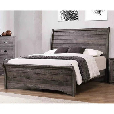 Queen Contemporary Bed, Gray Finish, Horizontal Lines Design, Gently Sloped Headboard, Bracket Feet, Wood Construction, Bedroom Size | Wayfair North America