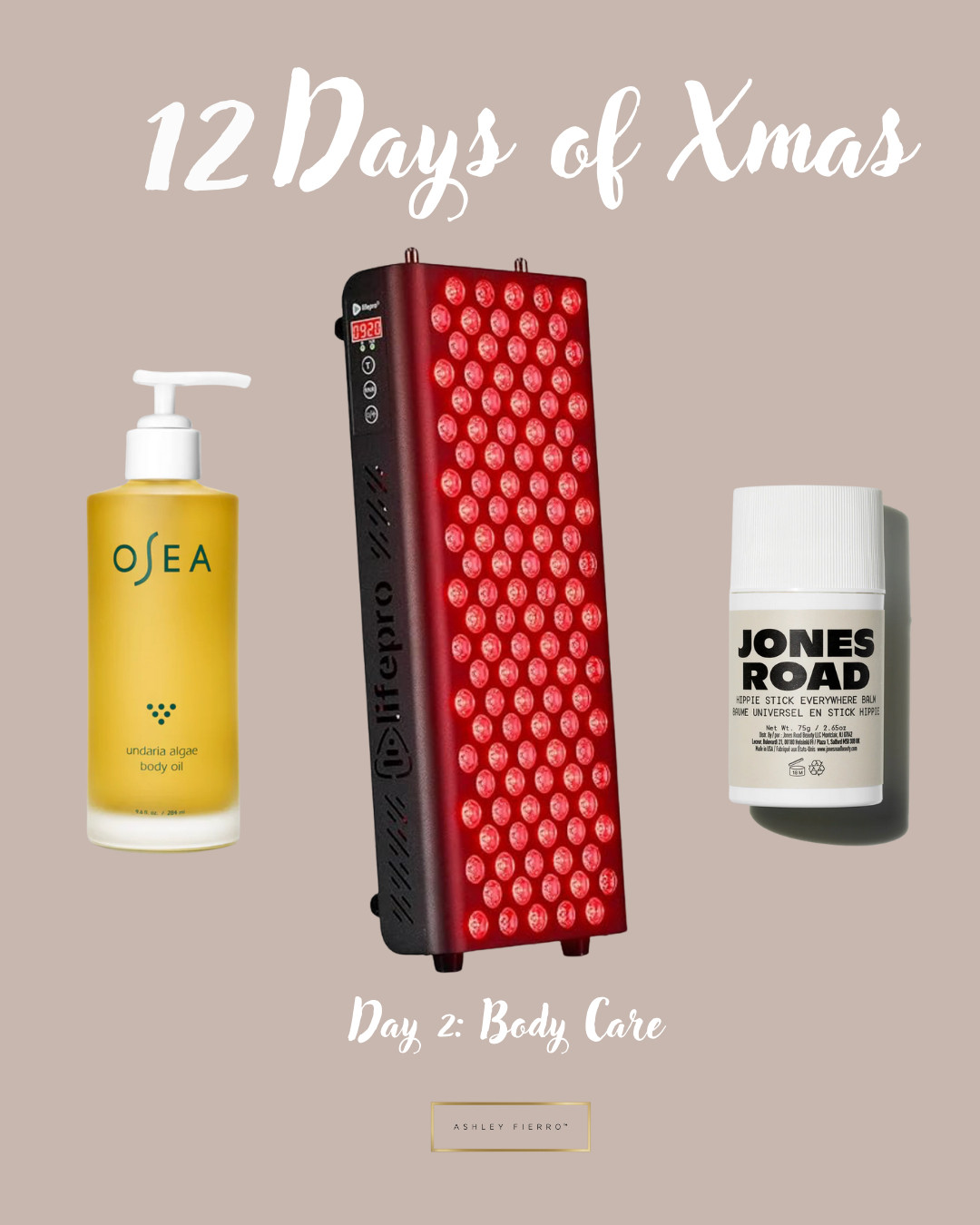 12 Days of Christmas • Day 2: BODY CARE ✨🎄
If your skin is feeling dull, dry, or just meh… these are my holy-grail body care staples that keep everything glowy + healthy:
✨ Osea Body Oil — the silkiest, cleanest hydration. Soaks in fast, gives that soft-skin glow, never greasy.
✨ Jones Road Hippie Stick — the all-over balm I use for hands, cuticles, elbows, knees… literally anything that needs instant moisture.
✨ Red Light Panel — my secret weapon. Helps with cell turnover, wound healing, eczema flare-ups (a lifesaver for me), and overall body skin quality.
Body care > just skincare. When your whole body feels good, everything hits different. 

 #LTKCyberWeek #LTKGiftGuide #LTKBeauty