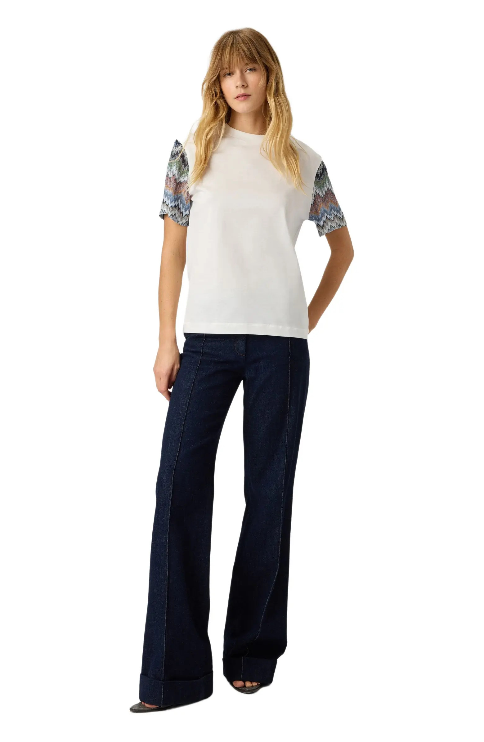Crew-neck T-shirt In Cotton Jersey With Contrast Sleeves | Nordstrom
