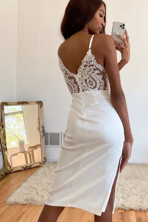 Stunning Sight White Embroidered Lace Satin Midi Dress | Lulus (US)