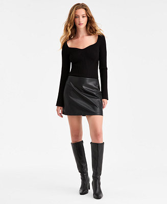 Women's Faux-Leather Fitted Mini Skirt, Macy's Exclusive | Macy's