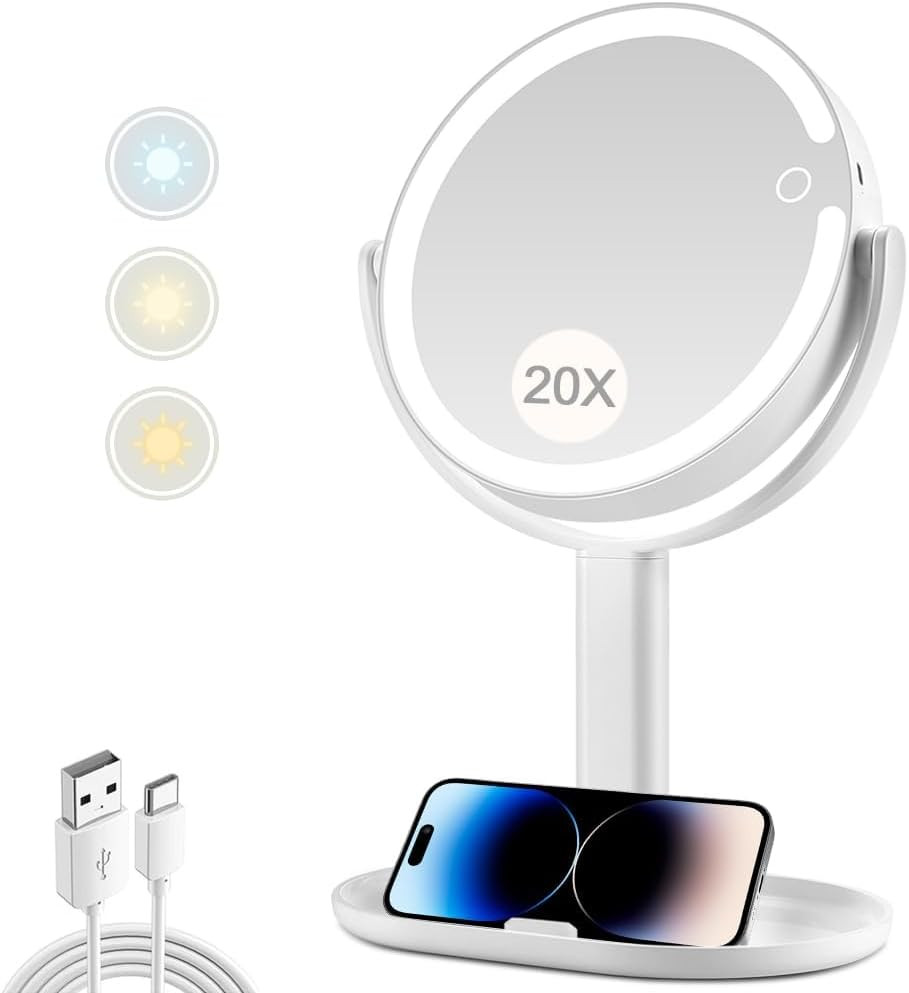 MIYADIVA Makeup Mirror with Lights,20X Magnifying Mirror with Light and Touch Switch,Vanity Mirro... | Amazon (US)
